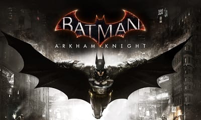 Batman letí nad mestom Gotham v hre Batman: Arkham Knight.