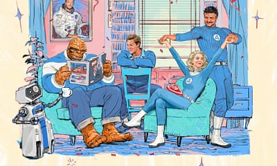 Promo grafika k pripravovanému filmu Fantastic Four s Pedrom Pascalom, Vanessou Kirby, Josephom Quinnom a Ebon Moss-Bachrachom