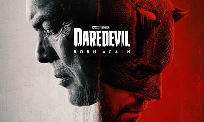 Promo art k seriálu „Daredevil: Born Again,“ zobrazujúci Kingpina a Daredevila.